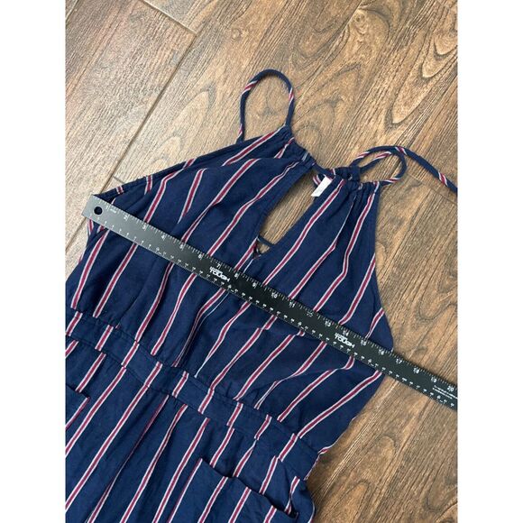 UNIVERSAL THREAD RED WHITE BLUE STRIPE COTTON WIDE LEG CROPPED JUMPSUIT HALTER L - Picture 8 of 10